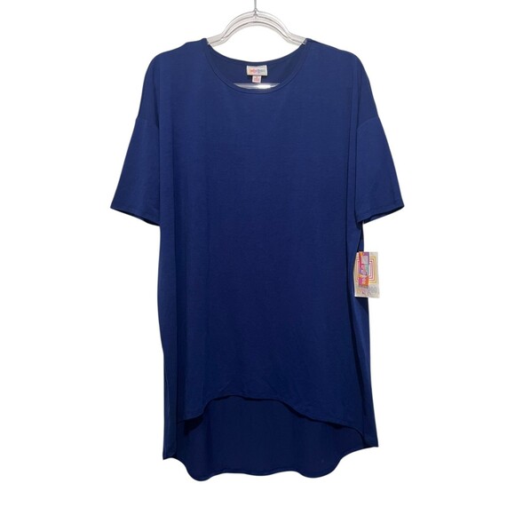 LuLaRoe Irma Top Size Small Royal Blue High Low Tunic Short Sleeve Stretch NWT - Picture 1 of 4